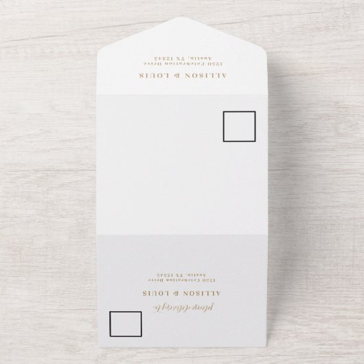 Bruiloft Monogram Minimalistisch Wit Goud All In One Uitnodiging (Buitenkant)