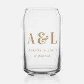 Bruiloft Monogram Minimalistisch Wit Goud Blikvorm Glas (Voorkant)