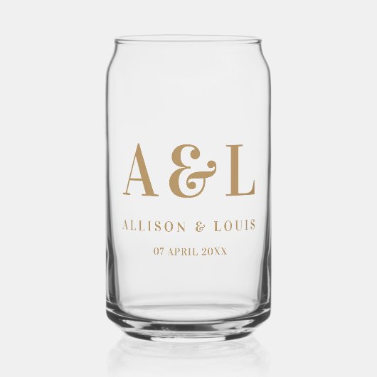 Bruiloft Monogram Minimalistisch Wit Goud Blikvorm Glas (Voorkant)