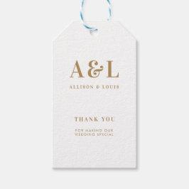 Bruiloft Monogram Minimalistisch Wit Goud Cadeaulabel