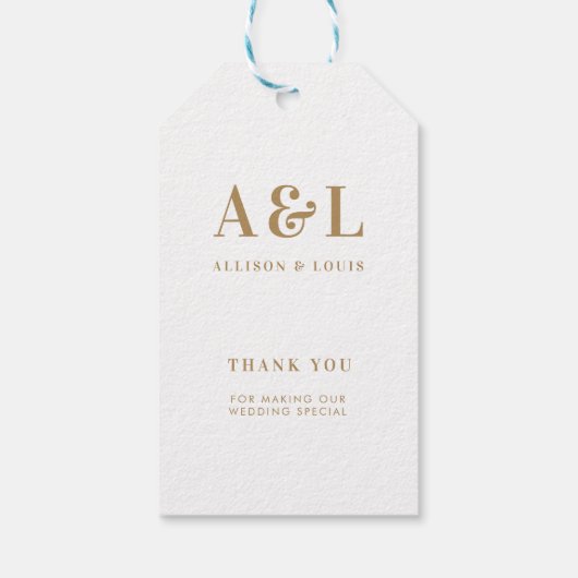 Bruiloft Monogram Minimalistisch Wit Goud Cadeaulabel (Achterkant)