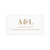 Bruiloft Monogram Minimalistisch Wit Goud Etiket (Voorkant)