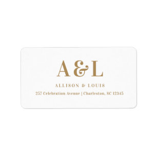 Bruiloft Monogram Minimalistisch Wit Goud Etiket