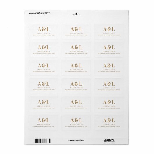 Bruiloft Monogram Minimalistisch Wit Goud Etiket (Full Sheet)