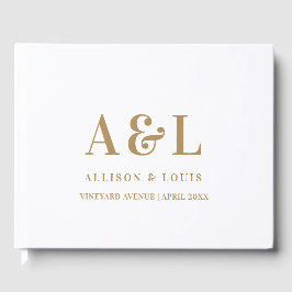 Bruiloft Monogram Minimalistisch Wit Goud Gastenboek
