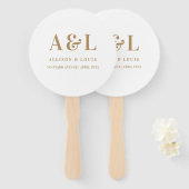 Bruiloft Monogram Minimalistisch Wit Goud Handwaaier (Voorkant en achterkant)