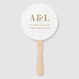 Bruiloft Monogram Minimalistisch Wit Goud Handwaaier