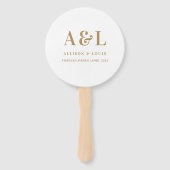 Bruiloft Monogram Minimalistisch Wit Goud Handwaaier (Voorkant)