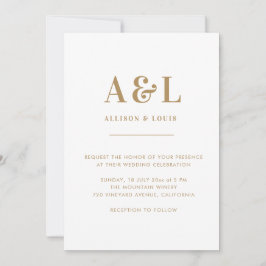 Bruiloft Monogram Minimalistisch Wit Goud Kaart