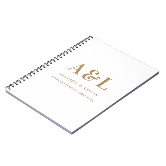 Bruiloft Monogram Minimalistisch Wit Goud Notitieboek (Linkerzijde)