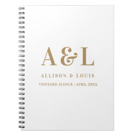 Bruiloft Monogram Minimalistisch Wit Goud Notitieboek