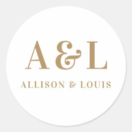 Bruiloft Monogram Minimalistisch Wit Goud Ronde Sticker