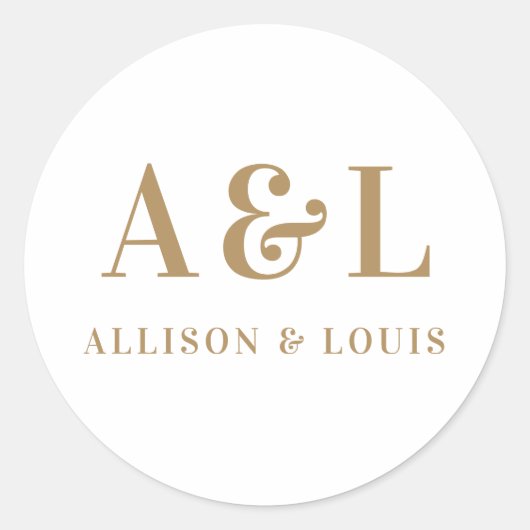 Bruiloft Monogram Minimalistisch Wit Goud Ronde Sticker (Voorkant)