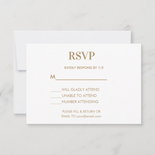 Bruiloft Monogram Minimalistisch Wit Goud RSVP Kaartje (Voorkant)