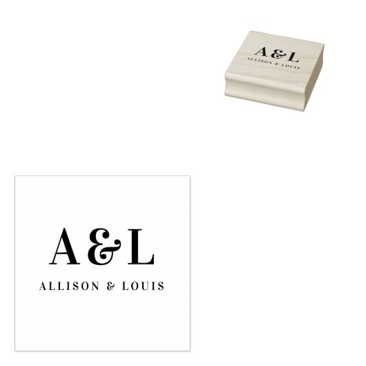 Bruiloft Monogram Minimalistisch Wit Goud Rubberstempel (Gestempeld)