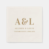 Bruiloft Monogram Minimalistisch Wit Goud Servet (Voorkant)