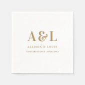 Bruiloft Monogram Minimalistisch Wit Goud Servet (Voorkant)