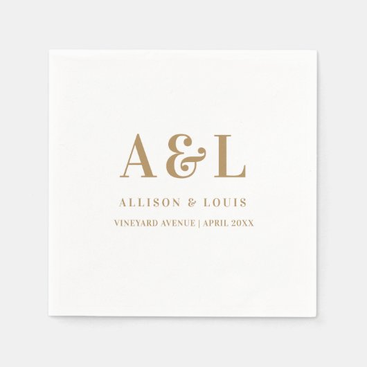 Bruiloft Monogram Minimalistisch Wit Goud Servet (Voorkant)