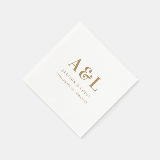 Bruiloft Monogram Minimalistisch Wit Goud Servet (Hoek)
