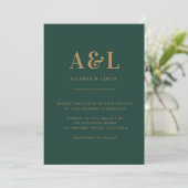 Bruiloft Monogram Minimalistische Smaragd Gold Kaart (Staand voorkant)