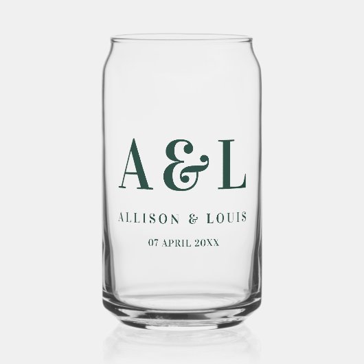 Bruiloft Monogram Minimalistische Smaragd Groen Blikvorm Glas (Voorkant)