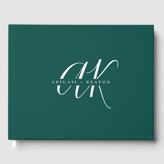 Bruiloft Monogram Minimalistische Smaragd Groen Gastenboek (Voorkant)
