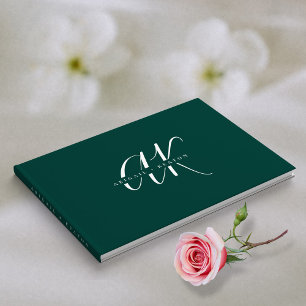 Bruiloft Monogram Minimalistische Smaragd Groen Gastenboek