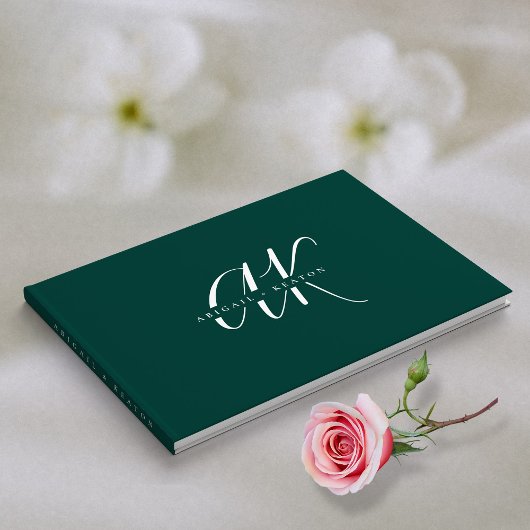 Bruiloft Monogram Minimalistische Smaragd Groen Gastenboek