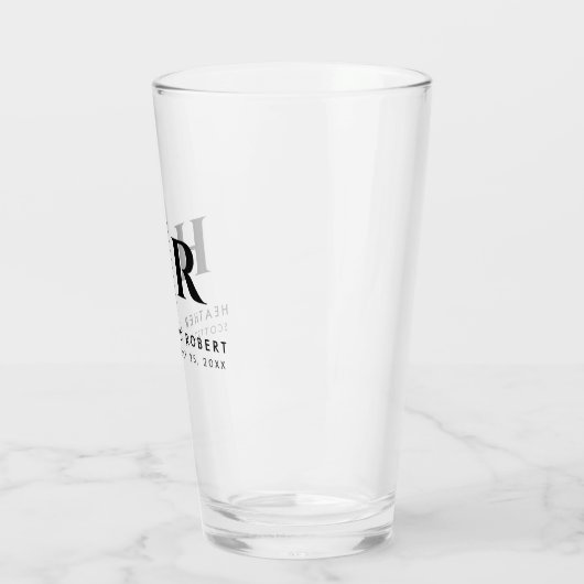 Bruiloft Monogram Moderne Custom Bruid en bruidego Glas (Links)