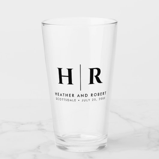 Bruiloft Monogram Moderne Custom Bruid en bruidego Glas (Voorkant)