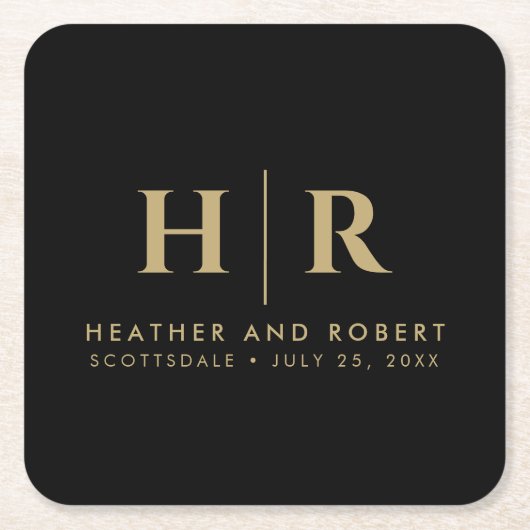 Bruiloft Monogram Moderne Custom Bruid en bruidego Kartonnen Onderzetters (Voorkant)