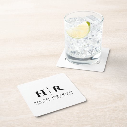 Bruiloft Monogram Moderne Custom Bruid en bruidego Kartonnen Onderzetters (Insitu)