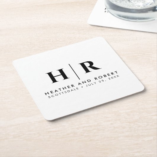 Bruiloft Monogram Moderne Custom Bruid en bruidego Kartonnen Onderzetters (Schuin)