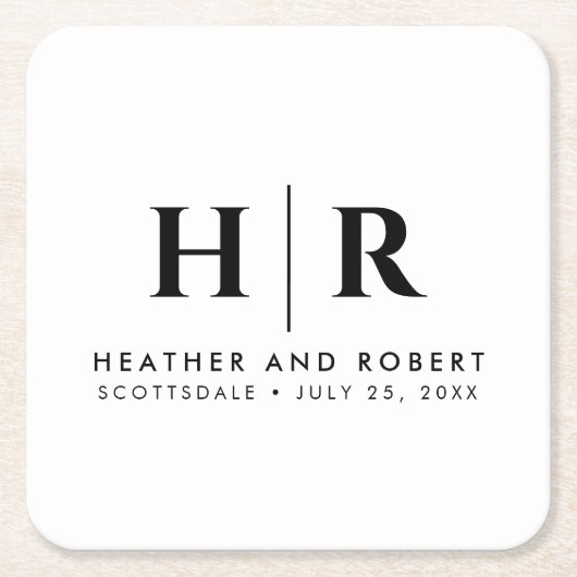 Bruiloft Monogram Moderne Custom Bruid en bruidego Kartonnen Onderzetters (Voorkant)