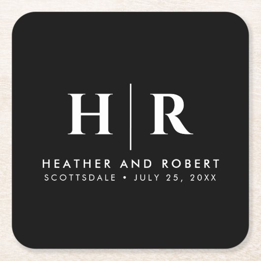 Bruiloft Monogram Moderne Custom Bruid en bruidego Kartonnen Onderzetters (Voorkant)