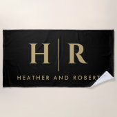 Bruiloft Monogram Moderne Custom Bruid en bruidego Strandlaken (Voorkant)