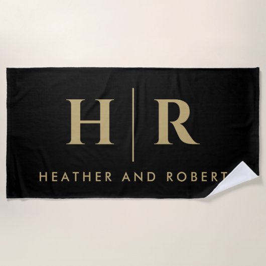 Bruiloft Monogram Moderne Custom Bruid en bruidego Strandlaken (Voorkant)