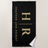 Bruiloft Monogram Moderne Custom Bruid en bruidego Strandlaken (Voorkant)