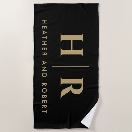 Bruiloft Monogram Moderne Custom Bruid en bruidego Strandlaken (Voorkant)