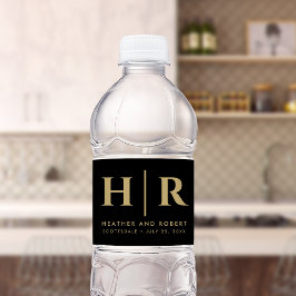 Bruiloft Monogram Moderne Custom Bruid en bruidego Waterfles Etiket