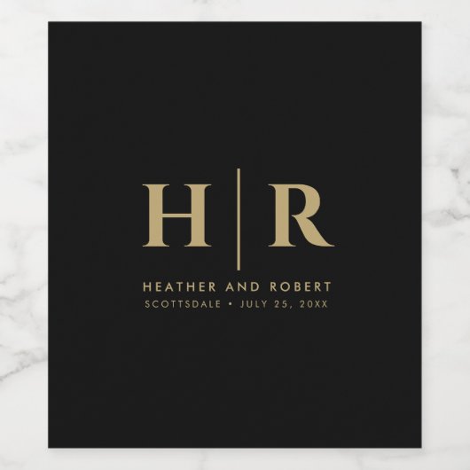 Bruiloft Monogram Moderne Custom Bruid en bruidego Wijn Etiket (Enkel label)