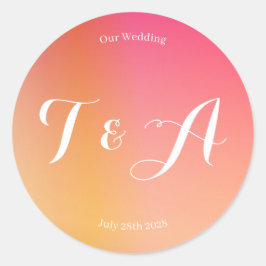 Bruiloft Monogram Moderne Zonsondergang Ombre Ronde Sticker