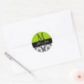 Bruiloft Monogram Namen Damask Apple Green Seal Ronde Sticker (Envelop)