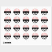 Bruiloft Monogram Namen Datum Damast Roze Seal Ronde Sticker (Vel)