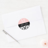 Bruiloft Monogram Namen Datum Damast Roze Seal Ronde Sticker (Envelop)