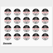 Bruiloft Monogram Namen Datum Damast Zwart Roze Ronde Sticker (Vel)