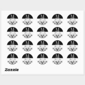 Bruiloft Monogram Namen Datum Damast Zwart Wit Ronde Sticker (Vel)