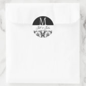 Bruiloft Monogram Namen Datum Damast Zwart Wit Ronde Sticker (Tas)