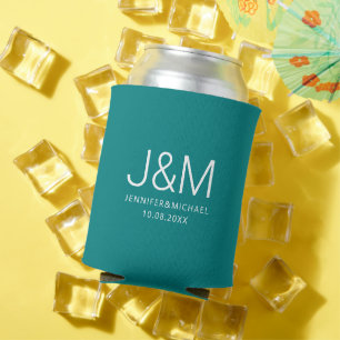 Bruiloft Monogram Namen Donker Blauwgroen Sjabloon Blikjeskoeler