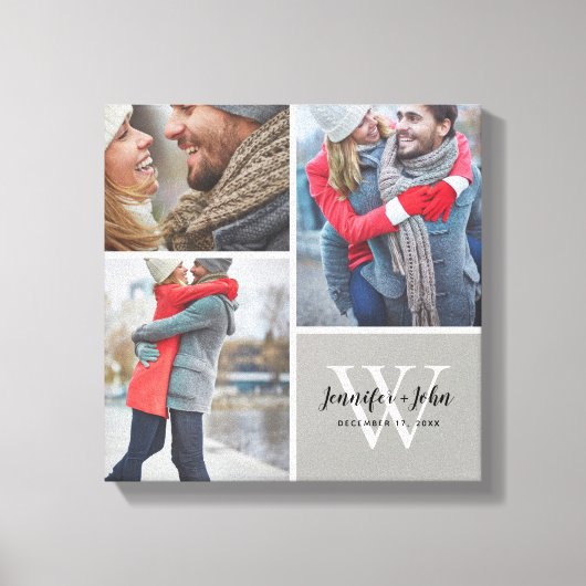 Bruiloft Monogram Namen en Datum 3 Fotocollage Canvas Afdruk (Voorkant)